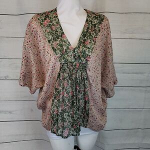 3/$25 Black Poppy size small boho floral sheer top